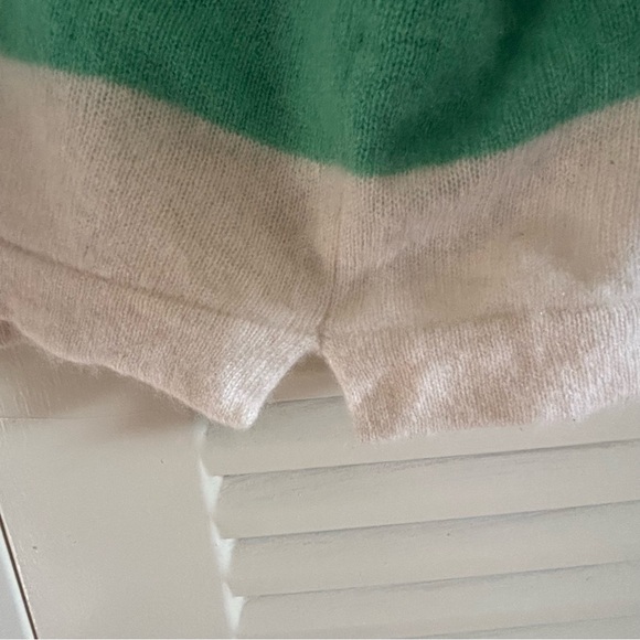 Rachel Zoe Women’s 100% Cashmere Striped Polo Sweater Cropped Green White Size - Picture 10 of 13